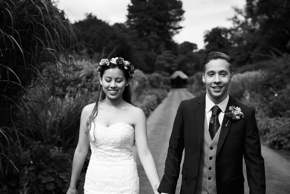 close up black and white of birde and groom