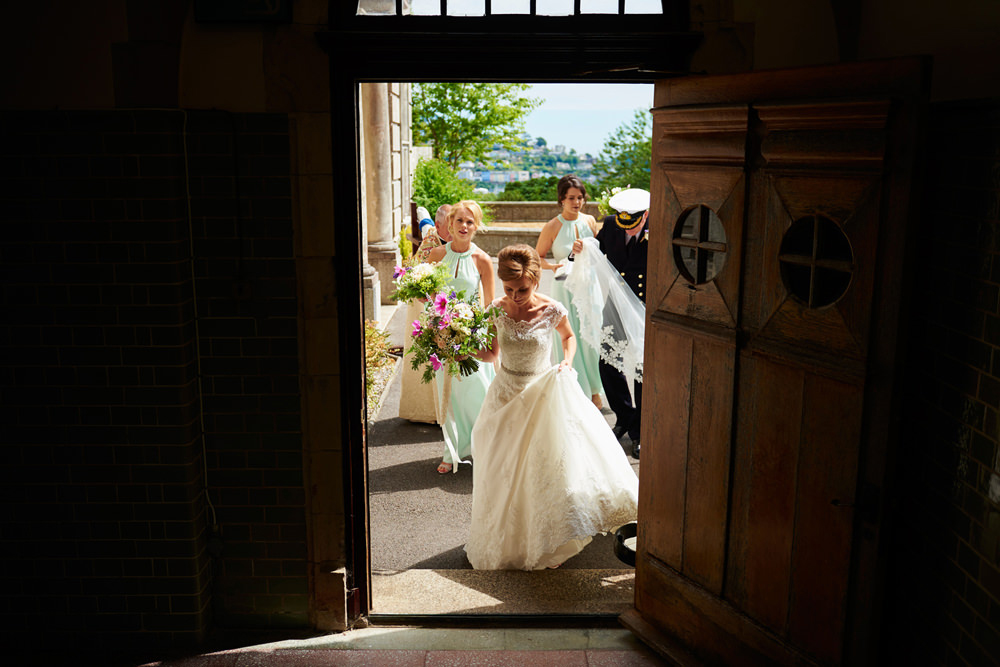 brides entrance to ceremony through doors